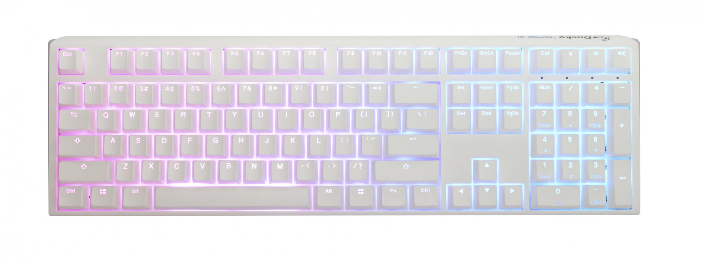Ducky Mechanical Keyboard — White, Brown Switches — unit front